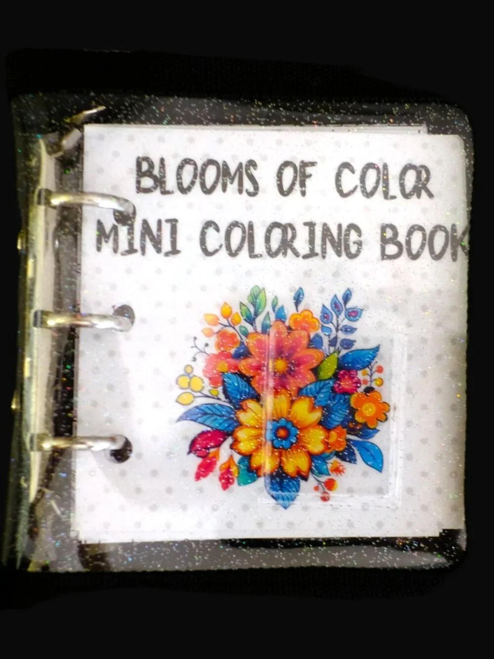 Mini Coloring Book & Pencil Set, Florals, Handmade, 3 ring binder, zipper